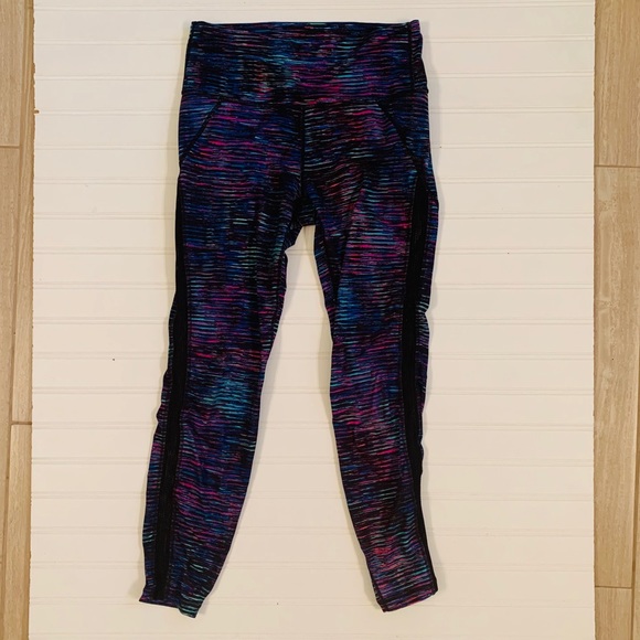 Athleta Black Stripe Midi Leggings W/Mesh Strip S - Picture 1 of 8
